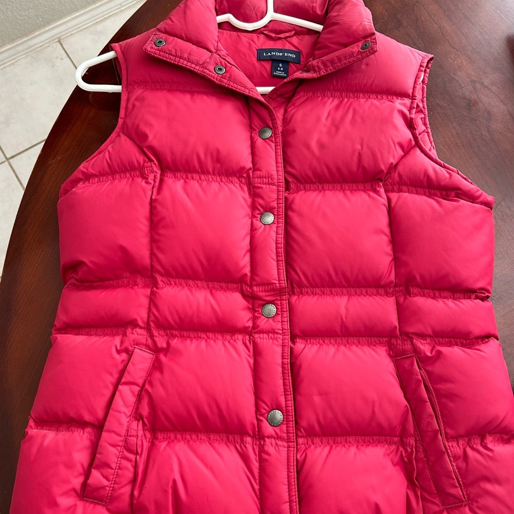 Lands End red puffer vest